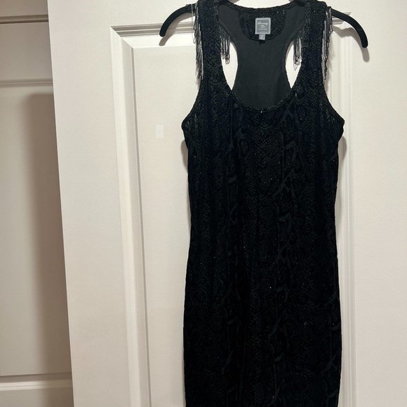 Fitted black mini dress with shimmer snake print, M - Picture 7 of 8